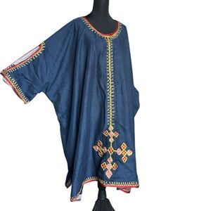 Embroidered Blue Kaftan Dress